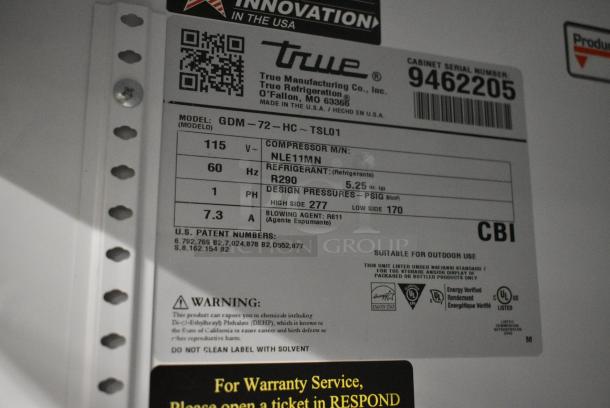 2018 True GDM-72-HC Metal Commercial 3 Door Reach In Cooler Merchandiser w/ Poly Coated Racks. 115 Volts, 1 Phase. Tested and Working! - Image 7 of 7