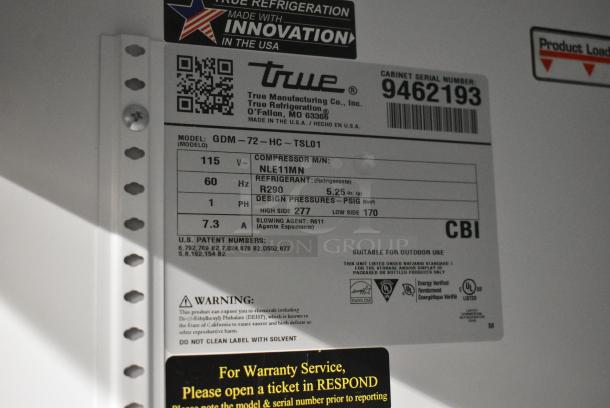 2018 True GDM-72-HC Metal Commercial 3 Door Reach In Cooler Merchandiser w/ Poly Coated Racks. 115 Volts, 1 Phase. Tested and Working! - Image 7 of 7