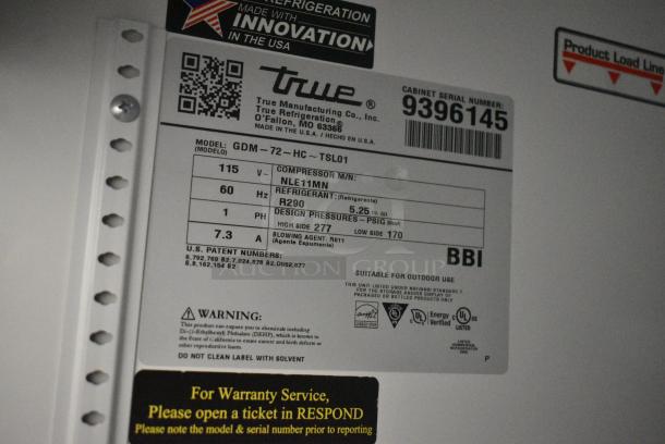 2018 True GDM-72-HC Metal Commercial 3 Door Reach In Cooler Merchandiser w/ Poly Coated Racks. 115 Volts, 1 Phase. Tested and Working! - Image 7 of 7