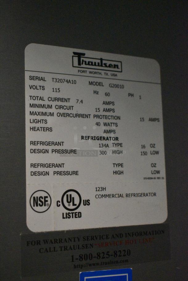 Traulsen G20010 Stainless Steel Commercial 2 Door Reach In Cooler on Commercial Casters. 115 Volts, 1 Phase. Tested and Working! - Image 7 of 7