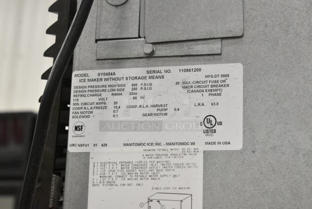 Manitowoc SY0454A Stainless Steel Commercial Ice Machine Head on Manitowoc B570 Ice Machine Bin. 115 Volts, 1 Phase. - Image 8 of 8