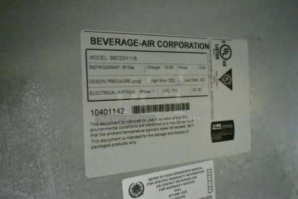 Beverage Air BB72GY-1-B Metal Commercial 3 Door Back Bar Cooler Merchandiser. One Door Does Not Open. 115 Volts, 1 Phase. Tested and Working! - Image 8 of 8