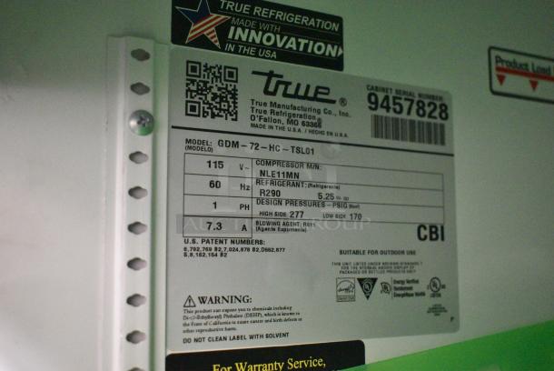 2018 True GDM-72-HC Metal Commercial 3 Door Reach In Cooler Merchandiser w/ Poly Coated Racks. 115 Volts, 1 Phase. Tested and Working! - Image 8 of 9