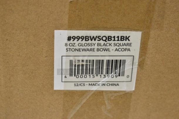 BRAND NEW SCRATCH AND DENT! Box of 8 999BWSQB11BK Acopa 8 oz. Glossy Black Square Stoneware Bowl - Image 7 of 8