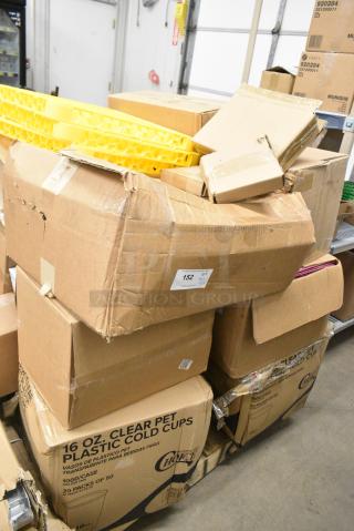 25 BRAND NEW SCRATCH AND DENT! Items Including 5005GTWH Lavex Linen-Feel White Customizable 1/6 Fold Guest Towel - 500/Case, Berry AEP 404648G 45 Gallon 1.9 Mil 40" x 46" Low Density Heavy-Duty Can Liner / Trash Bag - 100/Case, 5014046 Lavex Li'l Herc 45 Gallon 1 Mil 40" x 46" Low Density Medium-Duty Black Can Liner / Trash Bag - 100/Case, 500CC16 Choice Clear PET Customizable Plastic Cold Cup - 16 oz. - 1,000/Case, 5005GTWH Lavex Linen-Feel White Customizable 1/6 Fold Guest Towel - 500/Case, 176BPAN8542 Baker's Lane 1 lb. Glazed Aluminized Steel Bread Loaf Pan - 8 1/2" x 4 1/2" x 2 3/4". 25 Times Your Bid!