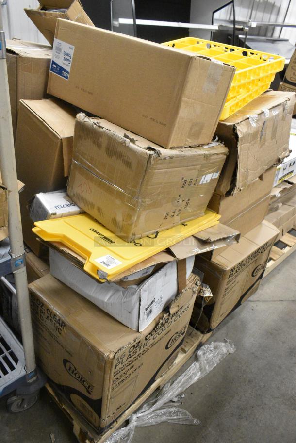 25 BRAND NEW SCRATCH AND DENT! Items Including 5005GTWH Lavex Linen-Feel White Customizable 1/6 Fold Guest Towel - 500/Case, Berry AEP 404648G 45 Gallon 1.9 Mil 40" x 46" Low Density Heavy-Duty Can Liner / Trash Bag - 100/Case, 5014046 Lavex Li'l Herc 45 Gallon 1 Mil 40" x 46" Low Density Medium-Duty Black Can Liner / Trash Bag - 100/Case, 500CC16 Choice Clear PET Customizable Plastic Cold Cup - 16 oz. - 1,000/Case, 5005GTWH Lavex Linen-Feel White Customizable 1/6 Fold Guest Towel - 500/Case, 176BPAN8542 Baker's Lane 1 lb. Glazed Aluminized Steel Bread Loaf Pan - 8 1/2" x 4 1/2" x 2 3/4". 25 Times Your Bid! - Image 3 of 14