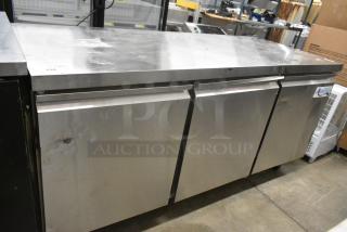 BRAND NEW SCRATCH AND DENT! 2023 Avantco 178SSUC72RHC Stainless Steel Commercial 3 Door Undercounter Cooler on Commercial Casters. 115 Volts, 1 Phase. Tested and Working!