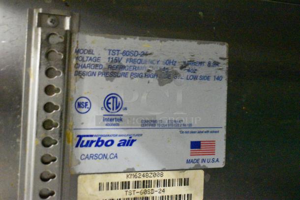Turbo Air TST-60SD-24 Stainless Steel Commercial Sandwich Salad Prep Table Bain Marie Mega Top on Commercial Casters. 115 Volts, 1 Phase. Tested and Working! - Image 10 of 10