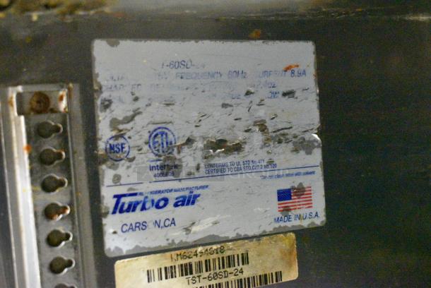 Turbo Air T-60SD Stainless Steel Commercial Sandwich Salad Prep Table Bain Marie w/ 2 Tier Over Shelf on Commercial Casters. 115 Volts, 1 Phase. Tested and Powers On But Does Not Get Cold - Image 10 of 10