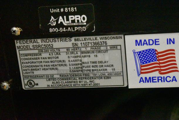 Federal SSRC5052 Metal Commercial Open Grab N Go Merchandiser w/ Dry Top Case on Commercial Casters. 120/208-240 Volts, 1 Phase. - Image 8 of 8