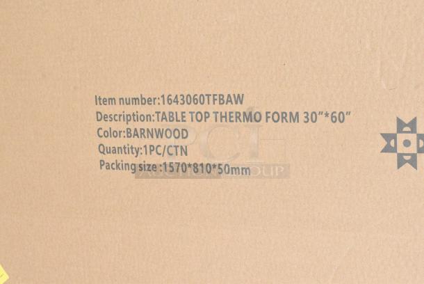 4 BRAND NEW SCRATCH AND DENT! Lancaster Table & Seating 1643060TFBAW 30" x 60" Rectangular Thermo-Formed MDF Table Top with Barnwood Finish. 4 Times Your Bid! - Image 2 of 2
