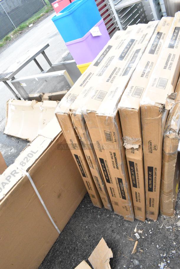 6 BRAND NEW SCRATCH AND DENT! Lancaster Table & Seating 3492430ANTWA Industrial 24" x 30" Solid Wood Live Edge Table Top with Rustic Walnut Finish. 6 Times Your Bid! - Image 1 of 2