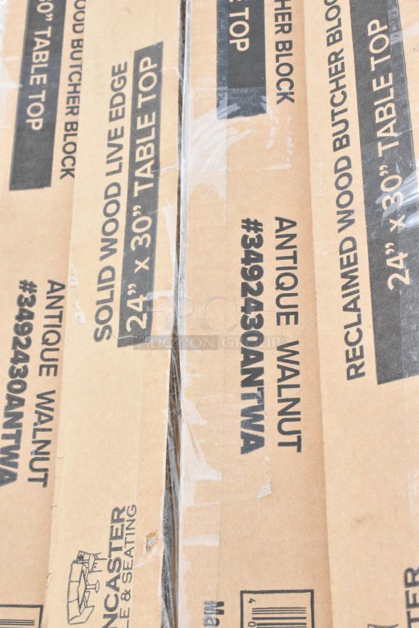 6 BRAND NEW SCRATCH AND DENT! Lancaster Table & Seating 3492430ANTWA Industrial 24" x 30" Solid Wood Live Edge Table Top with Rustic Walnut Finish. 6 Times Your Bid! - Image 2 of 2