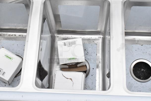 BRAND NEW SCRATCH AND DENT! Regency 600S31014 39" 16-Gauge Stainless Steel Three Compartment Commercial Sink with Galvanized Steel Legs and without Drainboards - 10" x 14" x 12" Bowls. No Legs. - Image 4 of 7