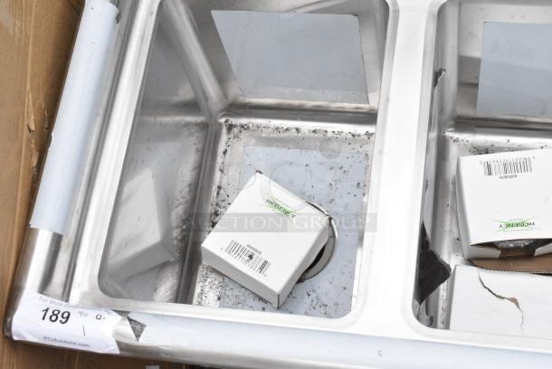 BRAND NEW SCRATCH AND DENT! Regency 600S31014 39" 16-Gauge Stainless Steel Three Compartment Commercial Sink with Galvanized Steel Legs and without Drainboards - 10" x 14" x 12" Bowls. No Legs. - Image 5 of 7