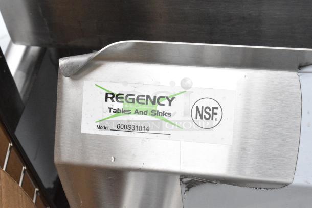BRAND NEW SCRATCH AND DENT! Regency 600S31014 39" 16-Gauge Stainless Steel Three Compartment Commercial Sink with Galvanized Steel Legs and without Drainboards - 10" x 14" x 12" Bowls. No Legs. - Image 7 of 7