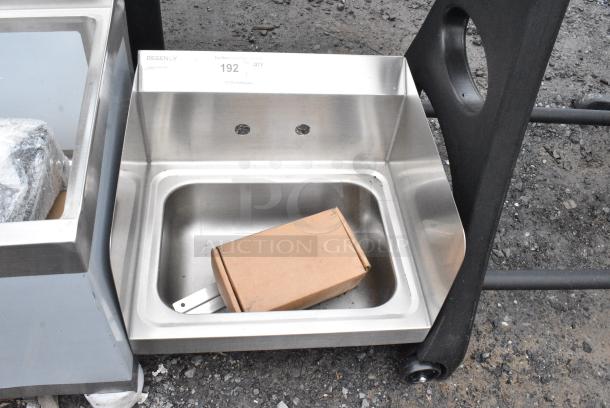 BRAND NEW SCRATCH AND DENT! Regency 600HS17SP 17" x 15" Wall-Mounted Hand Sink with Gooseneck Faucet and Side Splash - Image 1 of 7