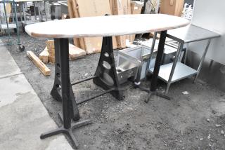 Wooden Bar Height Table on 2 Metal Table Bases