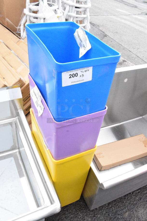 3 BRAND NEW SCRATCH AND DENT! Items Including 176IBM3BBL Baker's Lane 10 Gallon / 160 Cup Blue Ingredient Bin, 176IBM3BPR Baker's Lane 10 Gallon / 160 Cup Purple Allergen-Free Ingredient Bin, Baker's Lane 10 Gallon / 160 Cup Yellow Ingredient Bin, 3 176IBM3BLID Baker's Lane 10 Gallon / 160 Cup Ingredient Bin Lid. 3 Times Your Bid! - Image 1 of 7