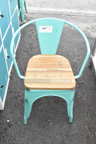 14 Metal Tolix Style Dining Height Outdoor Arm Chair w/ Wooden Seat. 14 Times Your Bid!