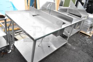Stainless Steel Table w/ 2 Sink Basins, 2 Faucets and Under Shelf.