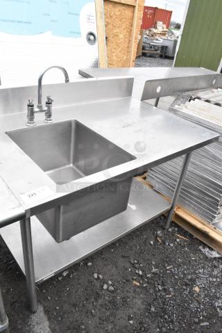Stainless Steel Single Bay Sink w/ Faucet, Handles and Metal Under Shelf.