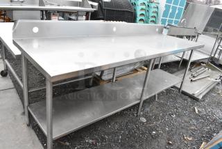 Stainless Steel Table w/ Back Splash and Under Shelf.