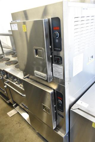 BRAND NEW SCRATCH AND DENT! 2024 Cleveland 24CGA10 Stainless Steel Commercial Natural Gas Powered SteamCraft Ultra Natural Gas 10 Pan Floor Steamer - 125,000 BTU