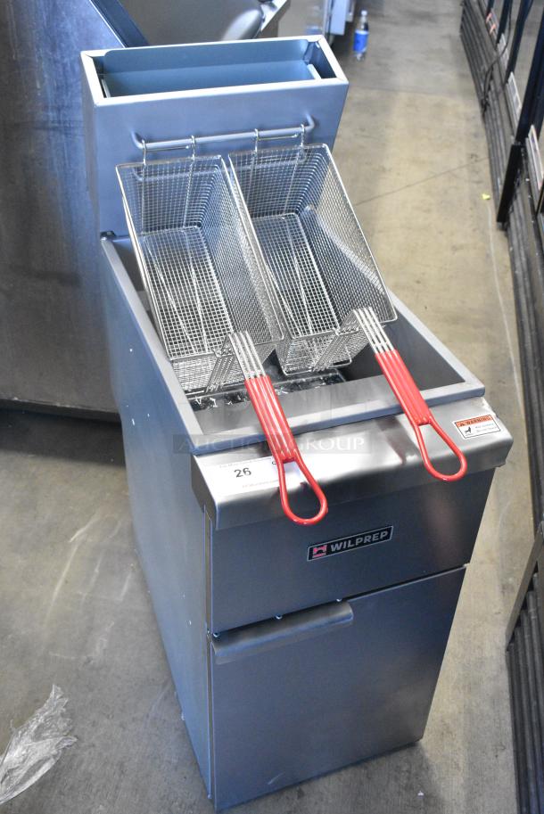 BRAND NEW SCRATCH AND DENT! Wilprep WP-F4-LP Stainless Steel Commercial Floor Style Propane Gas Powered Deep Fat Fryer w/ 2 Metal Fry Baskets. 120,000 BTU. - Image 13 of 16