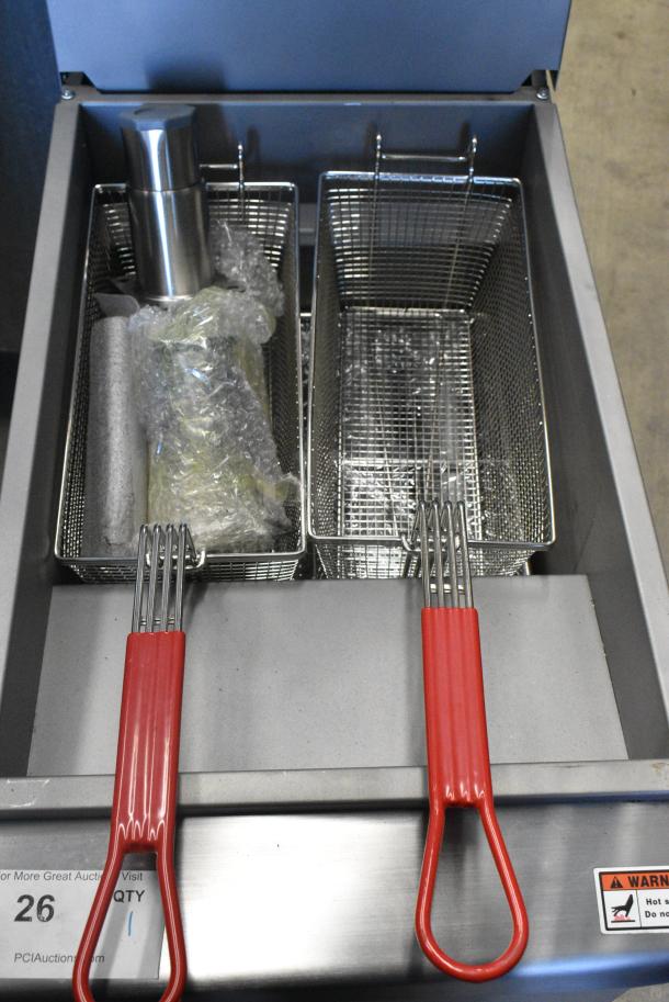 BRAND NEW SCRATCH AND DENT! Wilprep WP-F4-LP Stainless Steel Commercial Floor Style Propane Gas Powered Deep Fat Fryer w/ 2 Metal Fry Baskets. 120,000 BTU. - Image 16 of 16