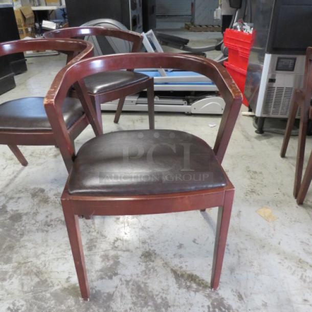 Wooden Chair With A Black Cushioned Seat And A Wooden Barrel Back. . 4XBID - Image 1 of 2
