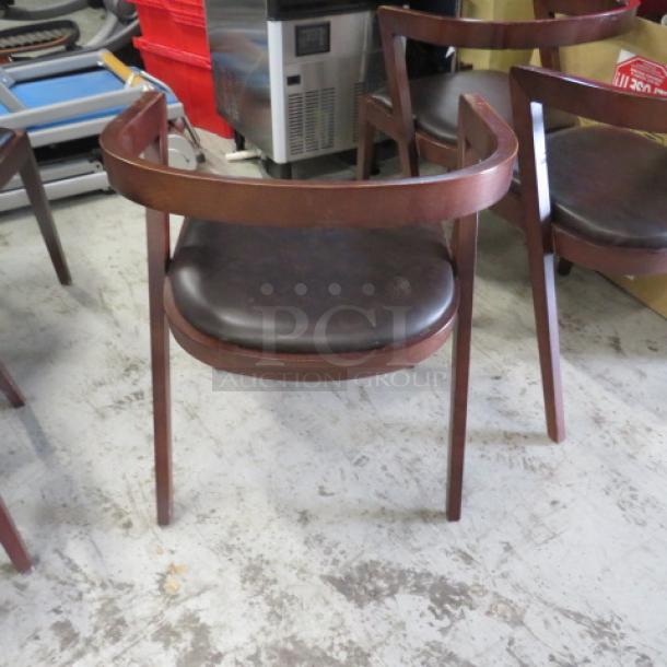 Wooden Chair With A Black Cushioned Seat And A Wooden Barrel Back. . 3XBID - Image 2 of 2
