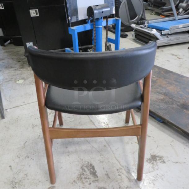 Wooden Chair With A Black Cushioned Seat And A Black Cushioned Barrel Back. . 3XBID - Image 2 of 2