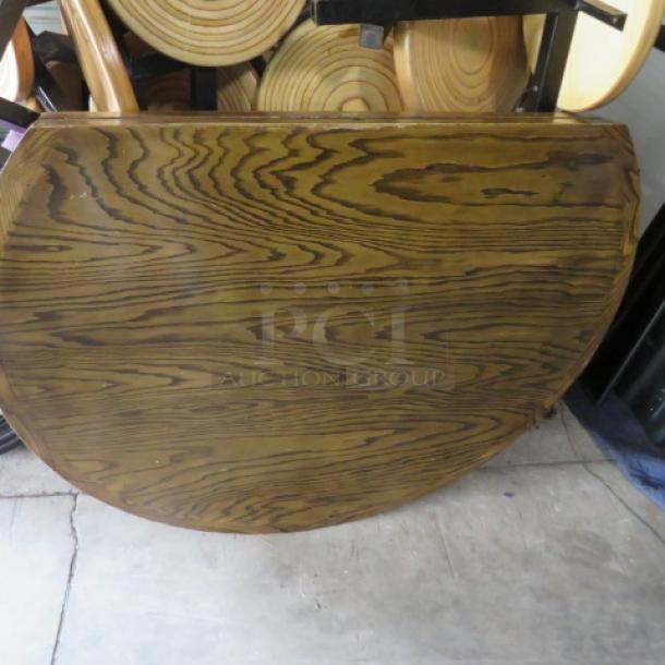 One Round Wooden Table Top, With A Flip Down Side, On A Round Pedestal Base. 48X48X30 - Image 2 of 2