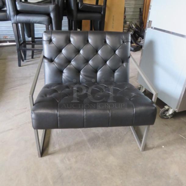 One VERY COMFORTABLE Metal Chair With Black Cushioned Seat And Back. - Image 1 of 3