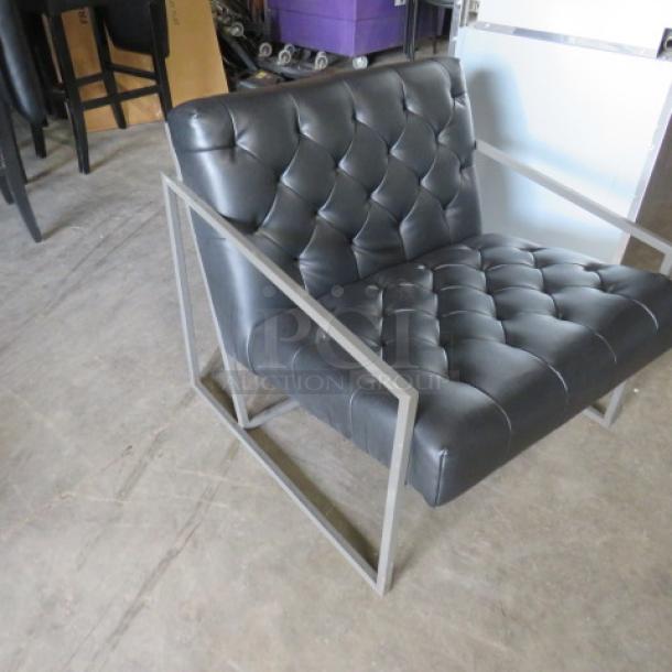 One VERY COMFORTABLE Metal Chair With Black Cushioned Seat And Back. - Image 2 of 3