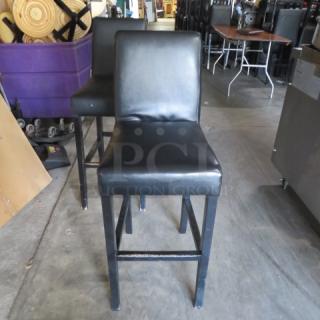 Wooden Bar Height Chair With Black Cushioned Seat And Back. 2XBID