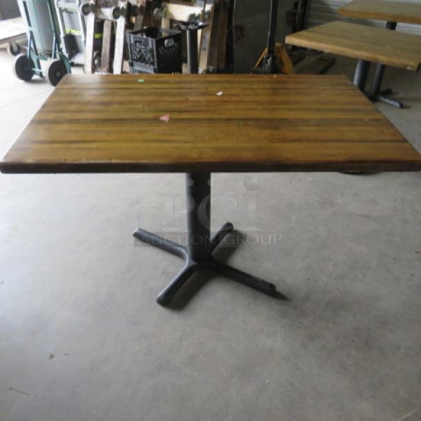 One Wooden Butcher Block Table Top On  Pedestal Base. 48X30X30 - Image 1 of 2