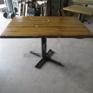 One Wooden Butcher Block Table Top On  Pedestal Base. 48X30X30