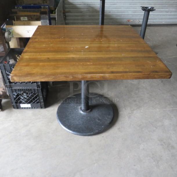 One Wooden Butcher Block Table Top On A Pedestal Base. 36X36X30 - Image 1 of 2