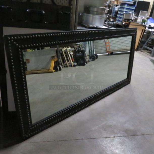 One Wooden Decorative Framed Mirror With Nail Head Trim. - Image 1 of 2