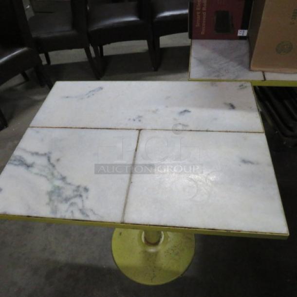 One 1920's Vintage Tile Table Top On A Heavy Pedestal Base. 30X24X29.5 - Image 2 of 2