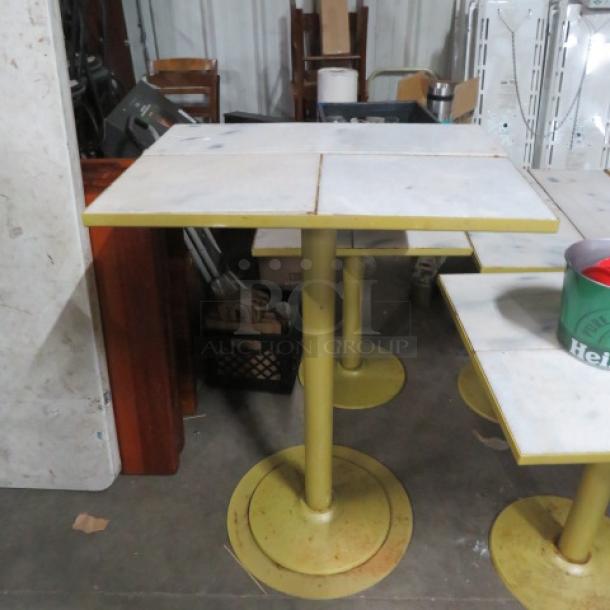 One 1920's Vintage Tile Bar Height Table Top On A Heavy Pedestal Base. 30X24X42.5 - Image 1 of 2