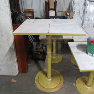 One 1920's Vintage Tile Bar Height Table Top On A Heavy Pedestal Base. 30X24X42.5