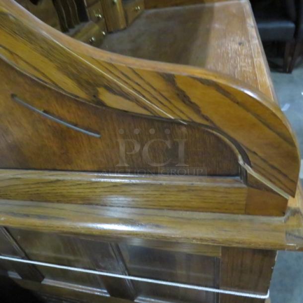 One Solid Oak Rolltop Desk With 33 Drawers. Small Crack See Pics. 61X36X51 - Image 5 of 6