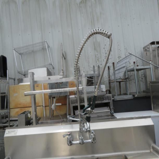 One Jimex 3 Compartment Sink With R/L Drain Boards, Faucet And Hose Sprayer. 54X21X46.5. - Image 2 of 2