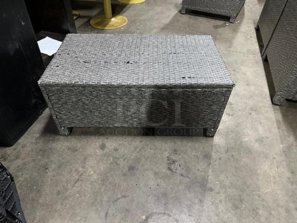 One Gray Wicker Patio Table. 36X20X15 - Image 1 of 1