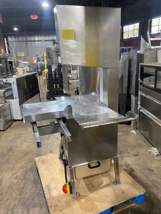 Marel Commercial Stainless Steel Electric Powered Floor Model Vertical Band Meat Saw! With Portion Control Slide Top Table! 200V! On Legs! - Image 2 of 10