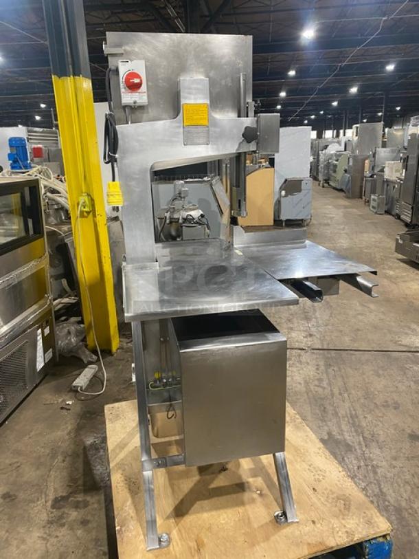 Marel Commercial Stainless Steel Electric Powered Floor Model Vertical Band Meat Saw! With Portion Control Slide Top Table! 200V! On Legs! - Image 3 of 10
