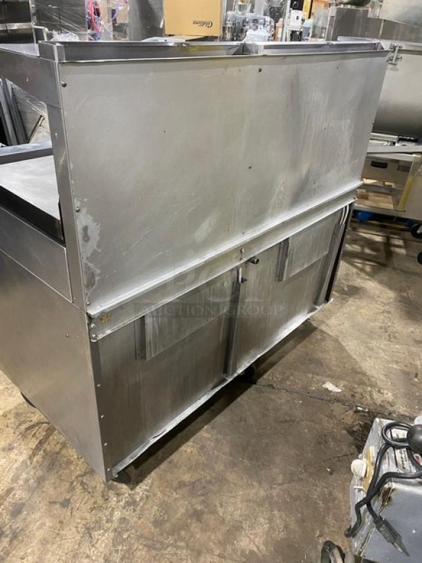 Montague Grizzly Series Commercial Stainless Steel Natural Gas Powered 6 Burner Range/Raised Flat Griddle Split Top & Double Oven Combo! With Built-In Broiler/Cheese Melter! With Back Splash & Overhead Salamander Shelf! With Wired Oven Racks! On Casters! - Image 4 of 11